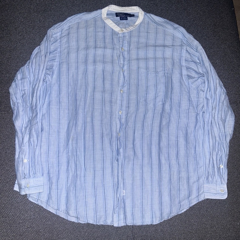 Vintage 90s Polo Ralph Lauren Women's Light Blue Linen Cotton Button Shirt 2XL